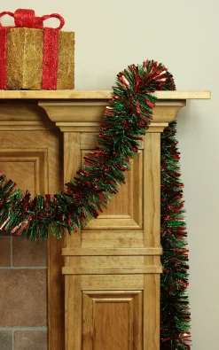 12' Red And Green Wide Cut Christmas Tinsel Garland - Unlit