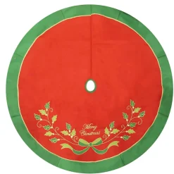 48" Red And Green With Holly Berry Christmas Tree Skirt
