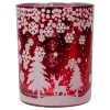 5" Red And Shiny Silver Deer In Winter Woods Flameless Candle Holder