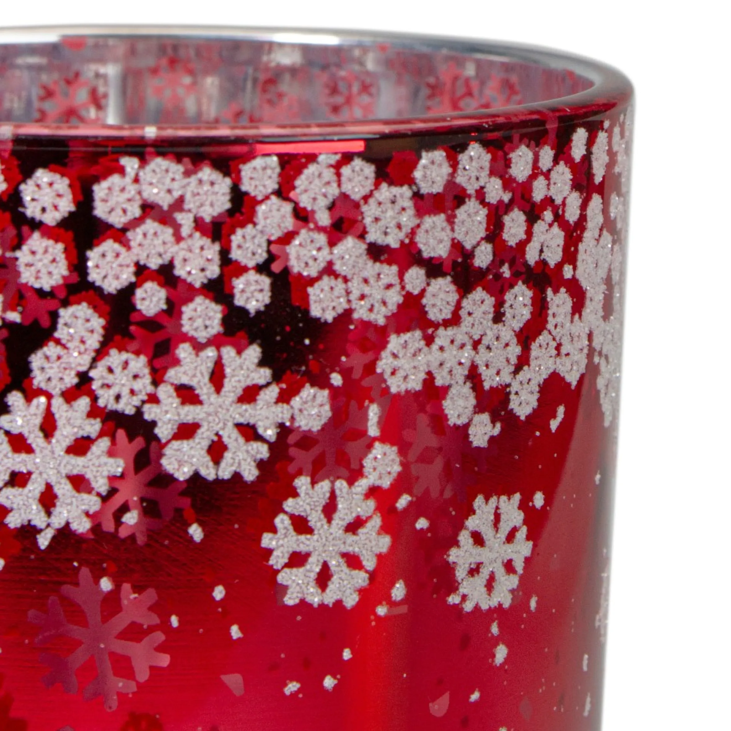 5" Red And Shiny Silver Deer In Winter Woods Flameless Candle Holder