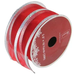 Red And Silver Striped Christmas Wired Craft Ribbon 2.5" X 10 Yards