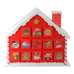 10.25" Red And White Advent House With Chimney Storage Box