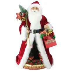 20" Red And White Battery Operated Musical Standing Santa Claus With Led Lighted Christmas Scene Figurine