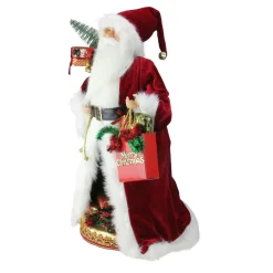 20" Red And White Battery Operated Musical Standing Santa Claus With Led Lighted Christmas Scene Figurine