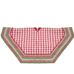 50" Red And White Buffalo Plaid Christmas Tree Skirt With Woodland Fair Isle Trim