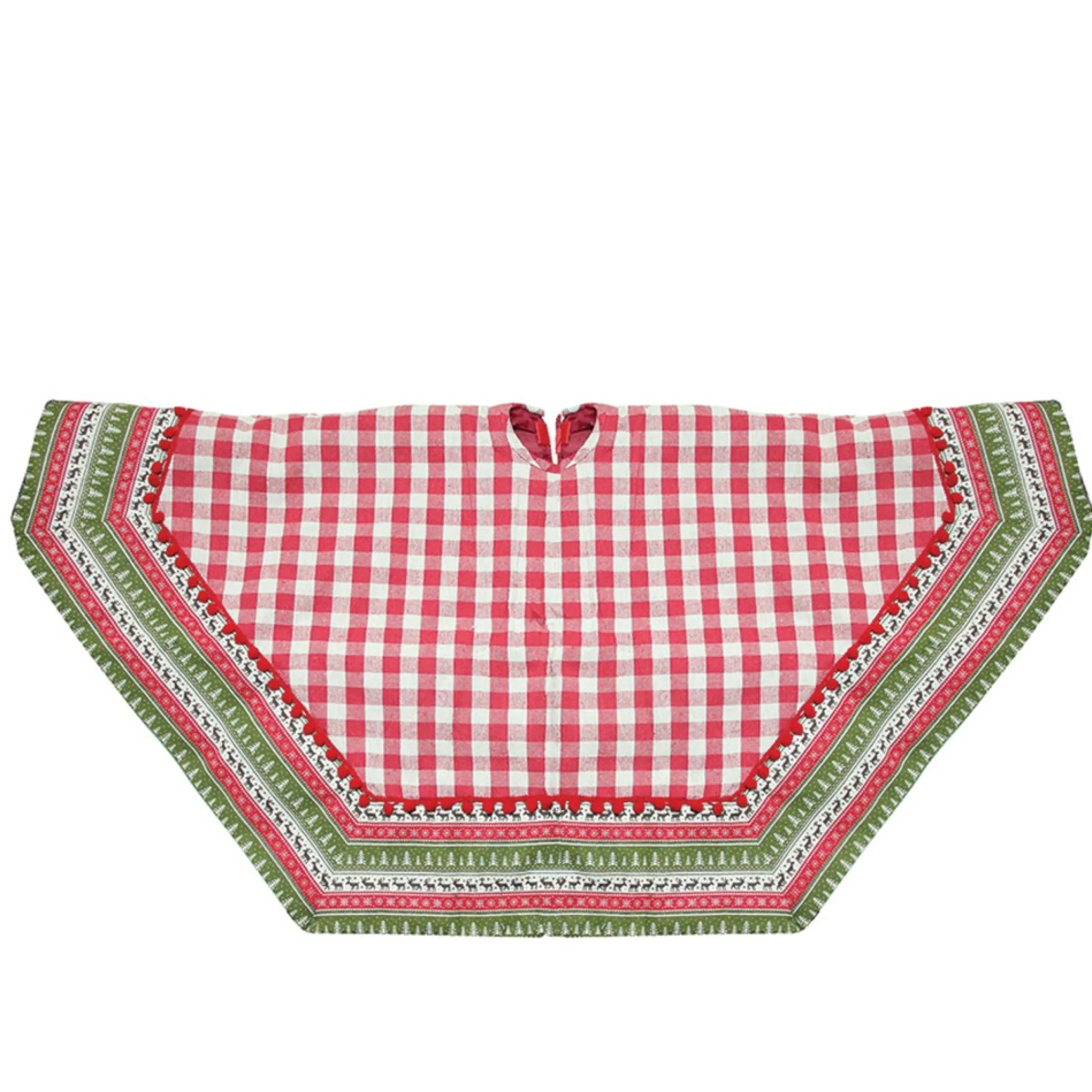 50" Red And White Buffalo Plaid Christmas Tree Skirt With Woodland Fair Isle Trim