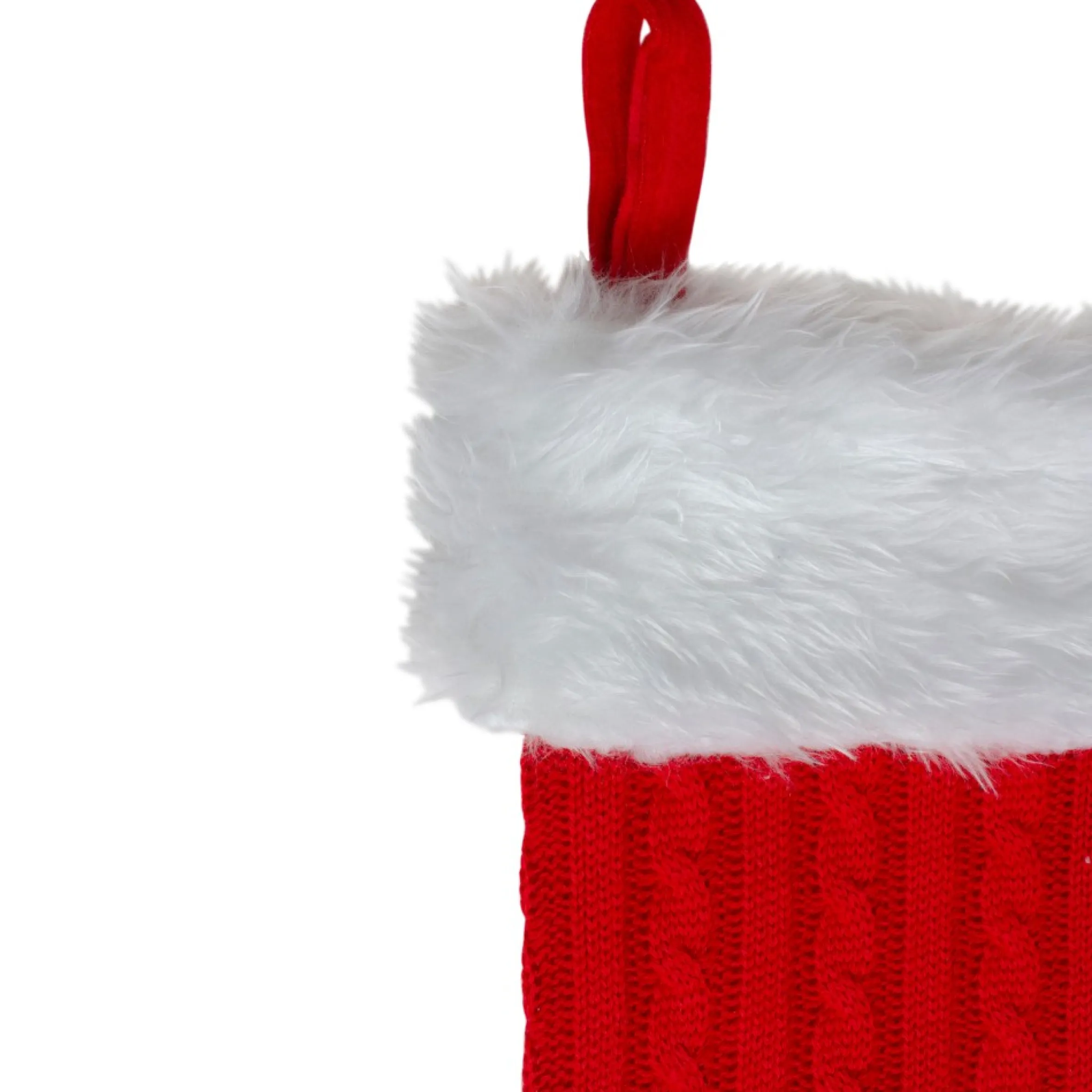 19" Red And White Cable Knit Christmas Stocking With Fur Cuff
