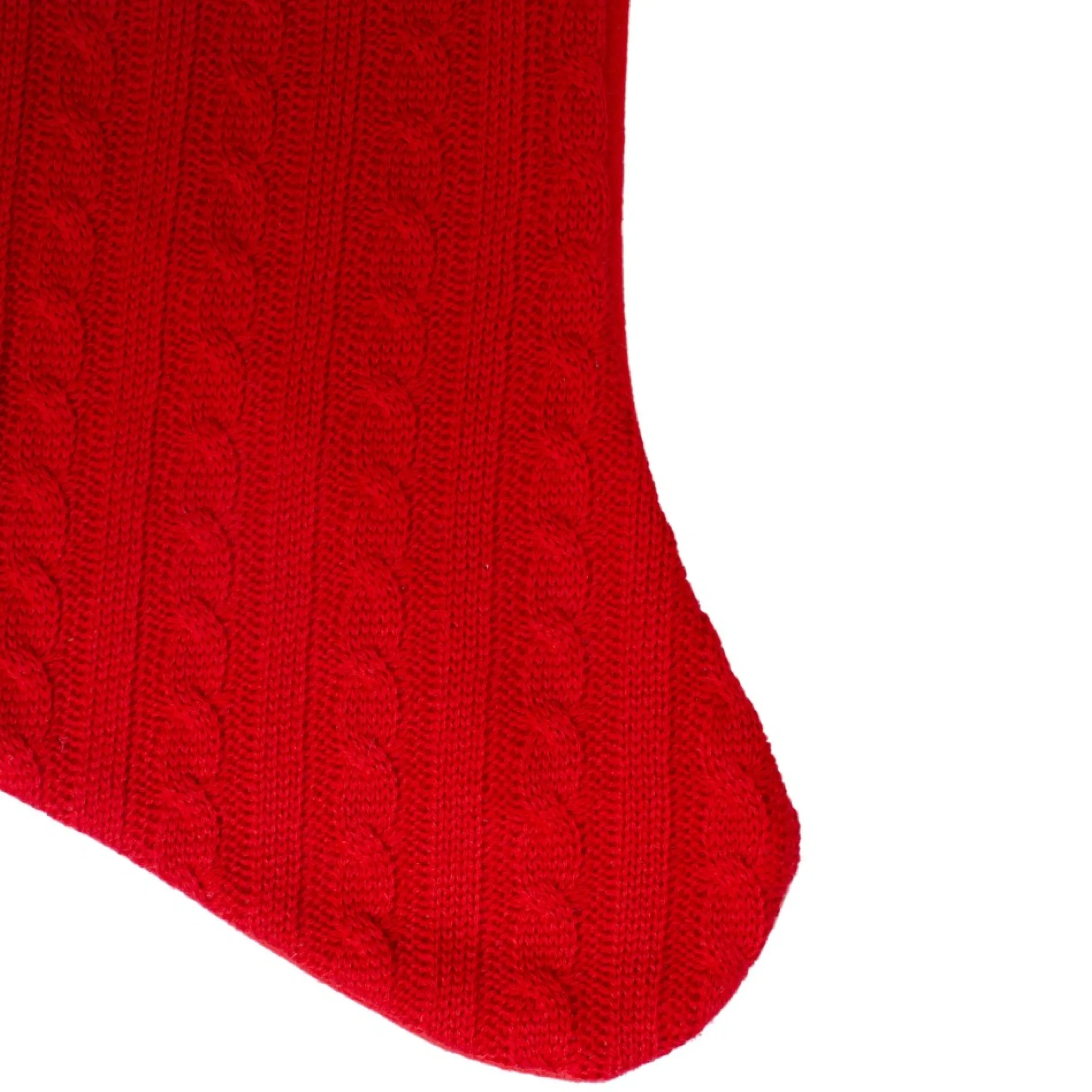 19" Red And White Cable Knit Christmas Stocking With Fur Cuff