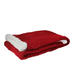 Red And White Cable Knit Plush High Pile Fleece Throw Blanket 50