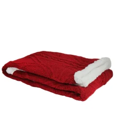 Red And White Cable Knit Plush High Pile Fleece Throw Blanket 50