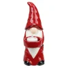 8.25" Red And White Ceramic Christmas Gnome Tealight Candle Holder