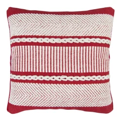 19" Red And White Chevron Cotton Throw Pillow