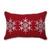 18.5" Red And White Embroidered Snowflakes Rectangular Throw Pillow