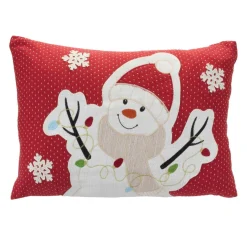 17" Red And White Embroidered Snowman Rectangular Christmas Throw Pillow