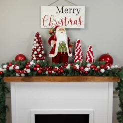 6' Red And White 3-Finish Shatterproof Ball Christmas Garland