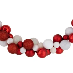 6' Red And White 3-Finish Shatterproof Ball Christmas Garland
