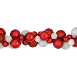 6' Red And White 3-Finish Shatterproof Ball Christmas Garland