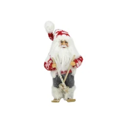 9" Red And White Frontier Reindeer Skiing Santa Claus Christmas Figurine