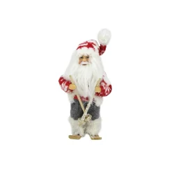 9" Red And White Frontier Reindeer Skiing Santa Claus Christmas Figurine