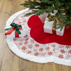 48" Red And White Glitter Snowflake Scallop Christmas Tree Skirt