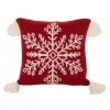 18" Red And White Knit Snowflake Christmas Pillow Cover With Tassels