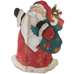 19.5" Red And White Led Lighted Santa Claus Christmas Wooden Figure