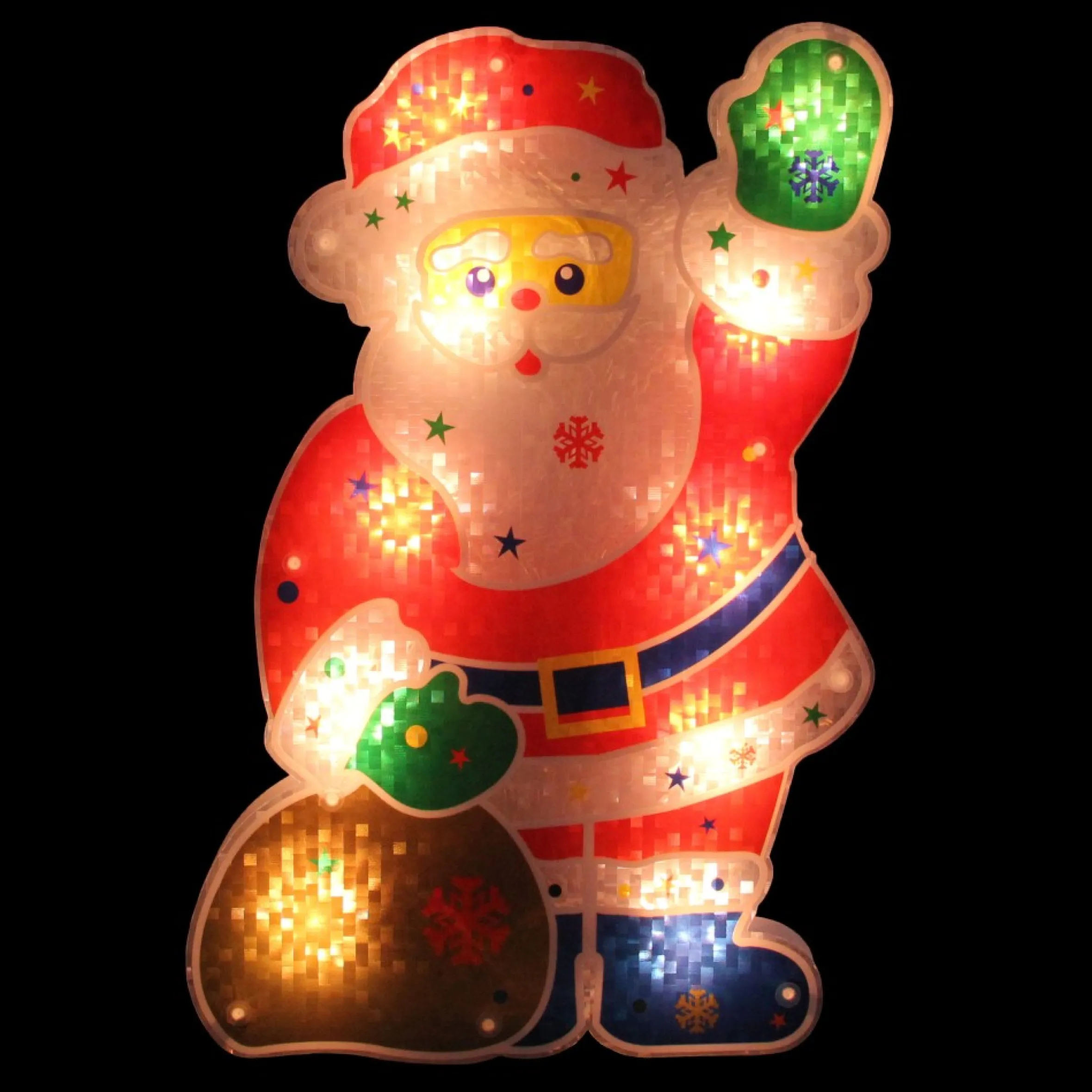 13" Red And White Lighted Holographic Santa Claus Christmas Window Silhouette Decoration
