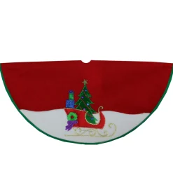 20" Red And White Loaded Sleigh In The Snow Mini Christmas Tree Skirt
