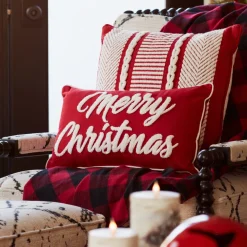 19" Red And White "Merry Christmas" Rectangular Throw Pillow