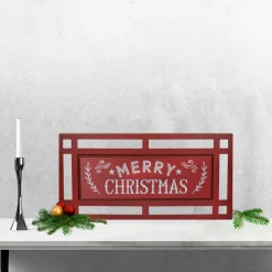 24" Red And White Merry Christmas Rectangular Carved Wooden Wall Sign