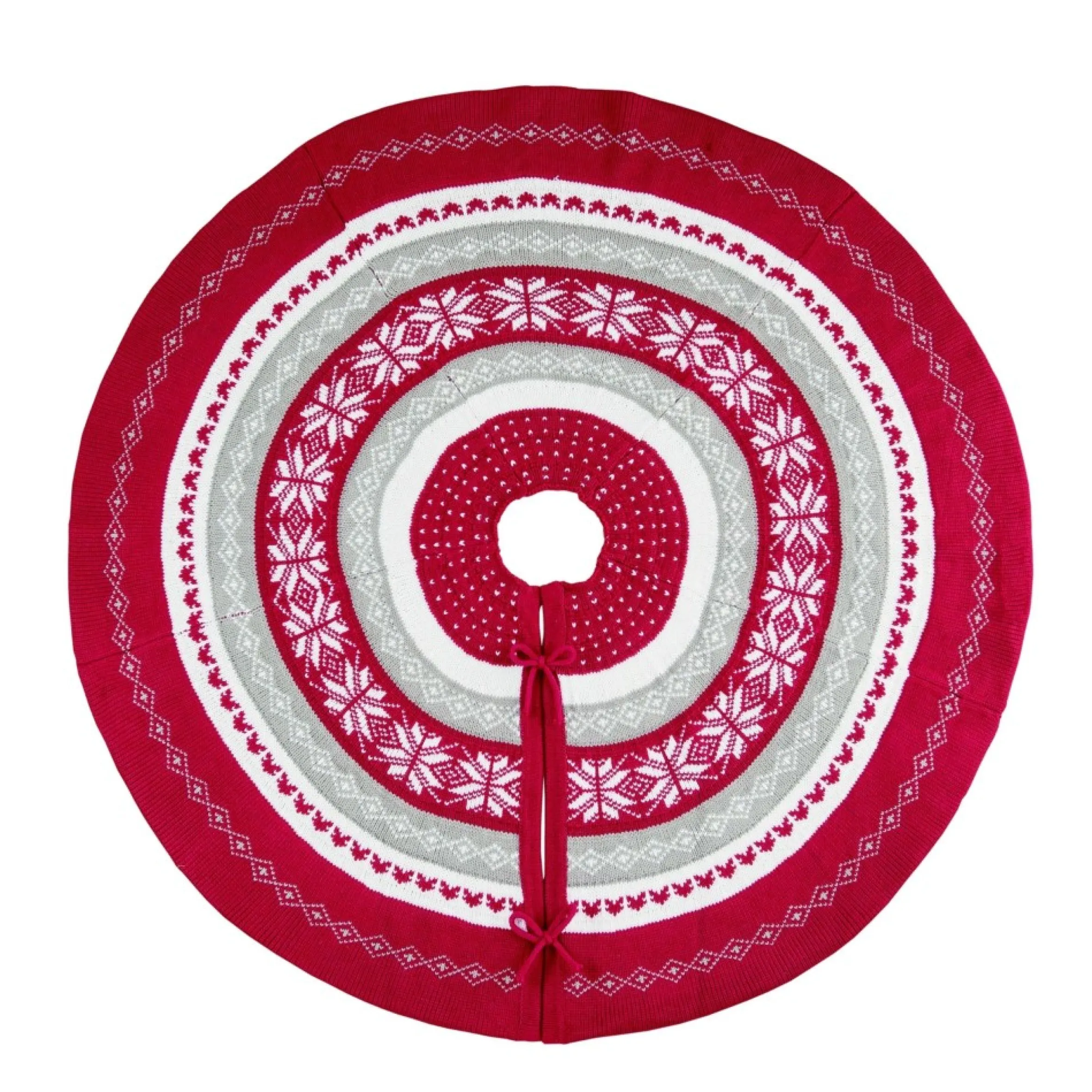 40" Red And White Nordic Christmas Tree Skirt