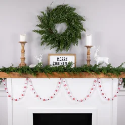 9' Red And White Peppermint Candy Beaded Christmas Garland, Unlit