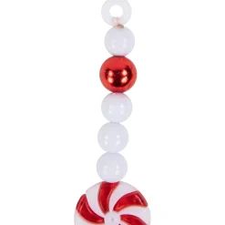 9' Red And White Peppermint Candy Beaded Christmas Garland, Unlit