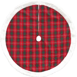 48" Red And White Plaid Border Christmas Tree Skirt