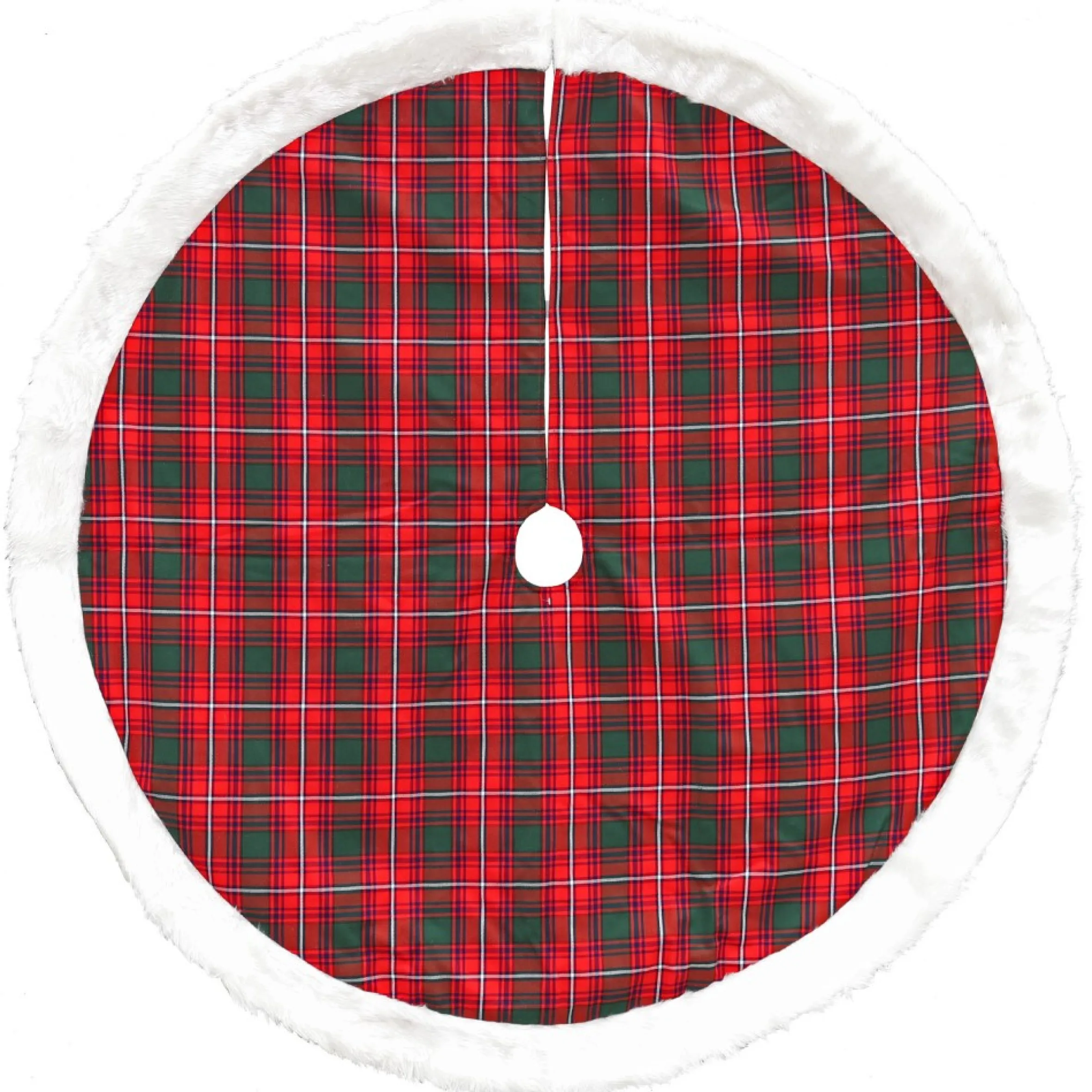 48" Red And White Plaid Border Christmas Tree Skirt