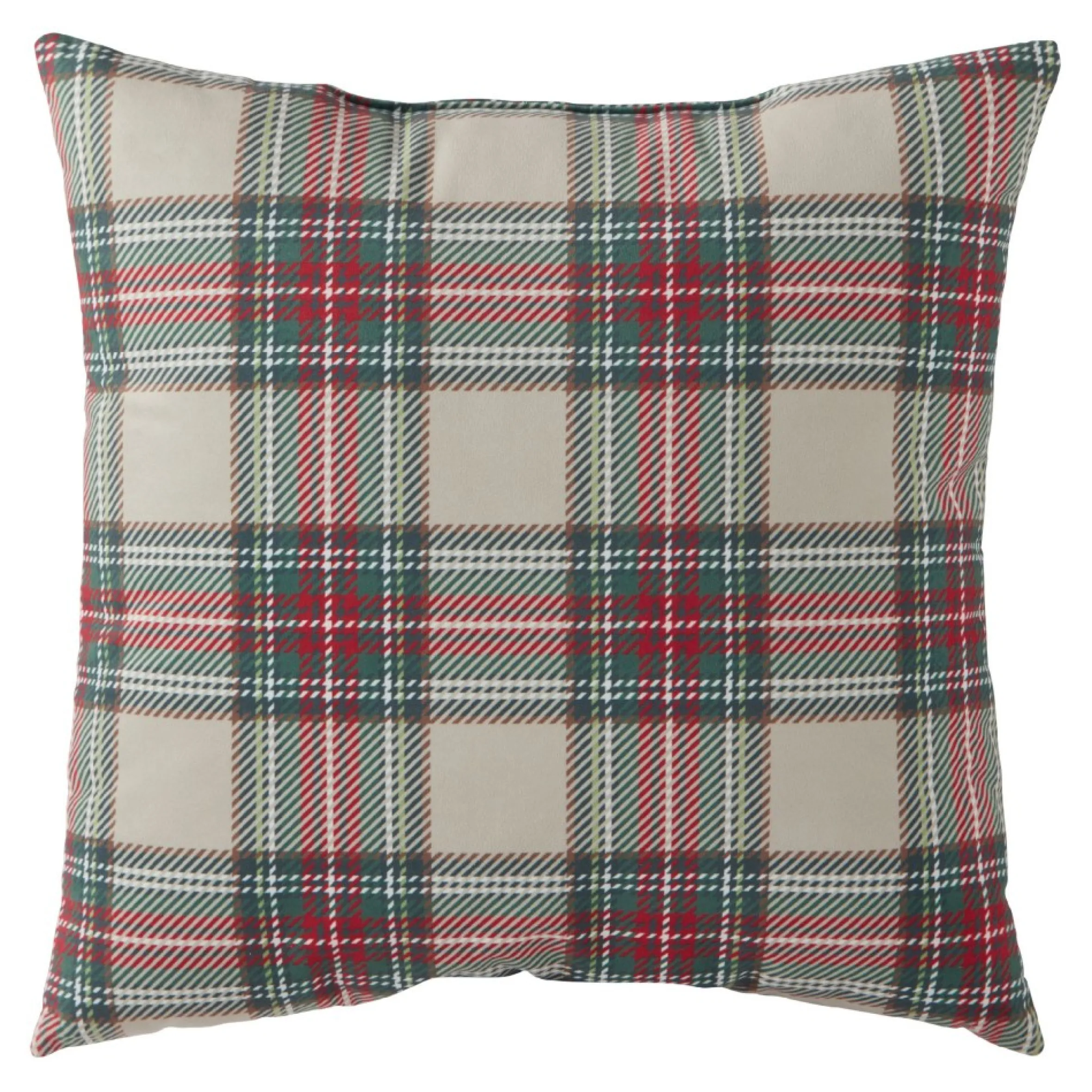 18" Red And White Plaid Christmas Square Throw Pillow