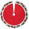48" Red And White Poinsettia Christmas Tree Skirt
