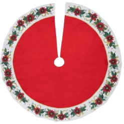 48" Red And White Poinsettia Christmas Tree Skirt