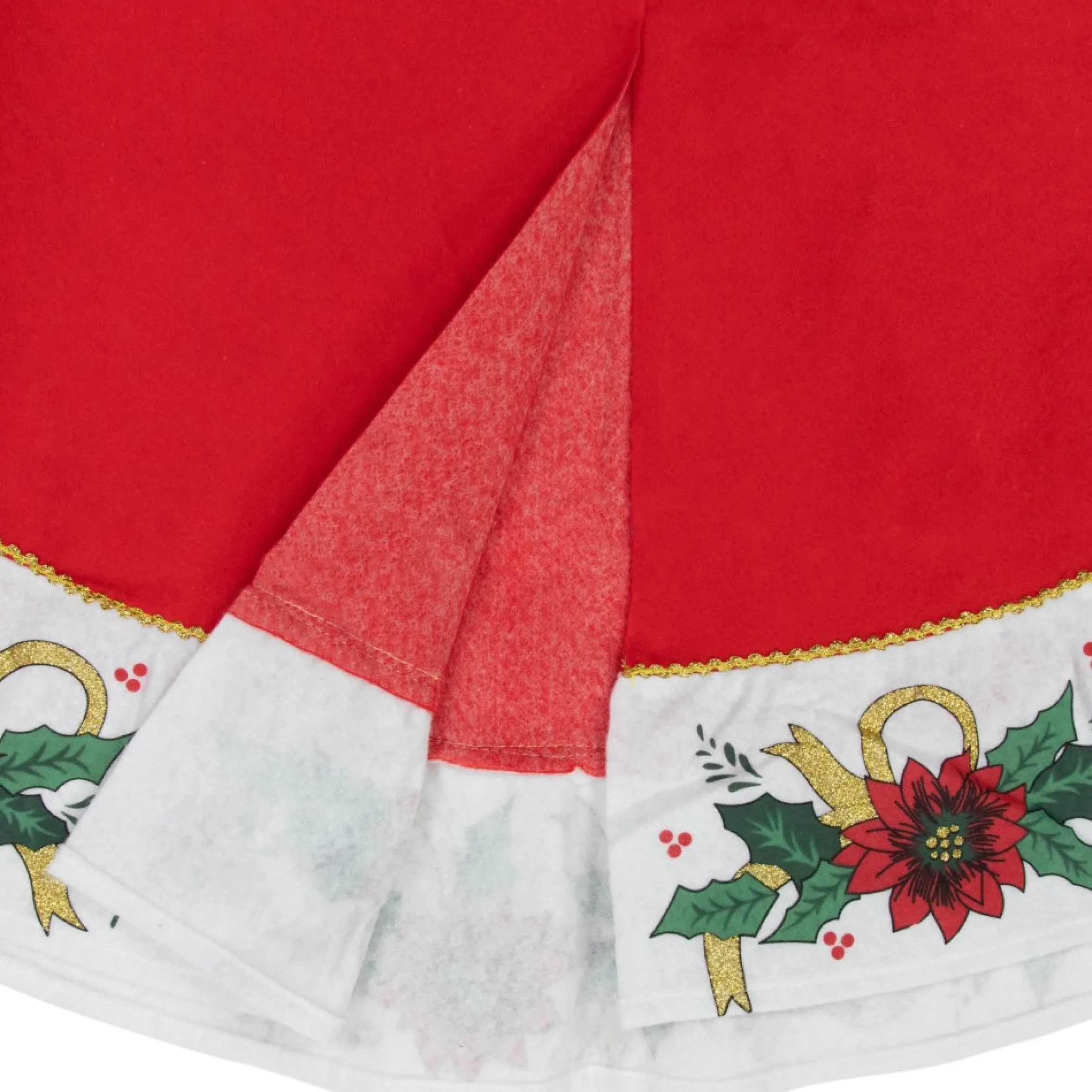 48" Red And White Poinsettia Christmas Tree Skirt