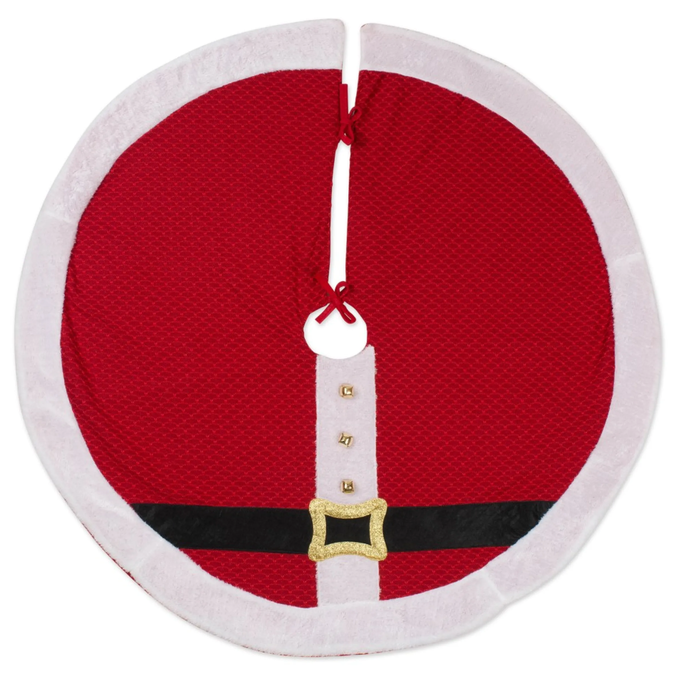 42" Red And White Santa Belt Themed Round Christmas Tree Skirt