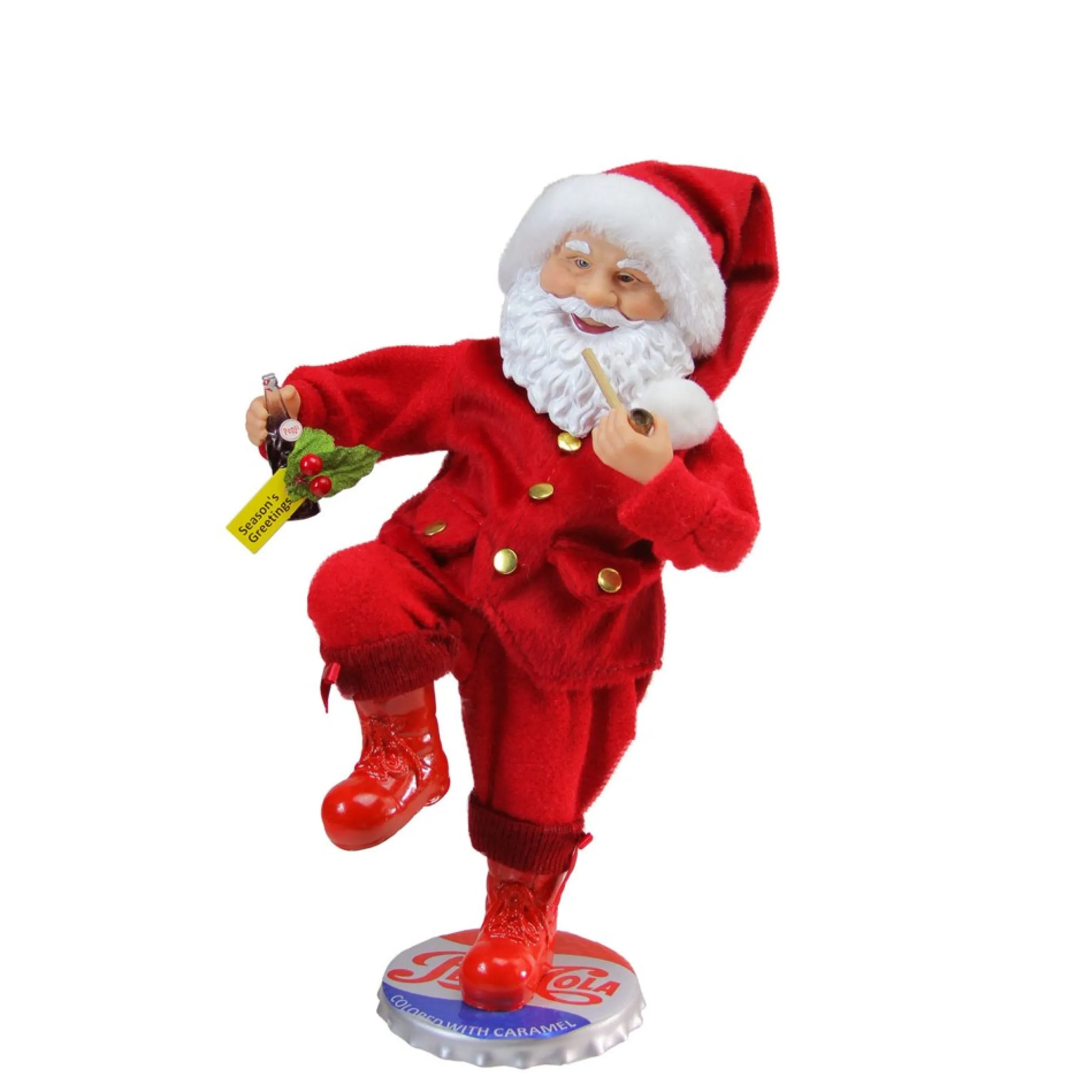 12" Red And White Santa Claus Standing On Pepsi-Cola Bottle Cap Christmas Figurine