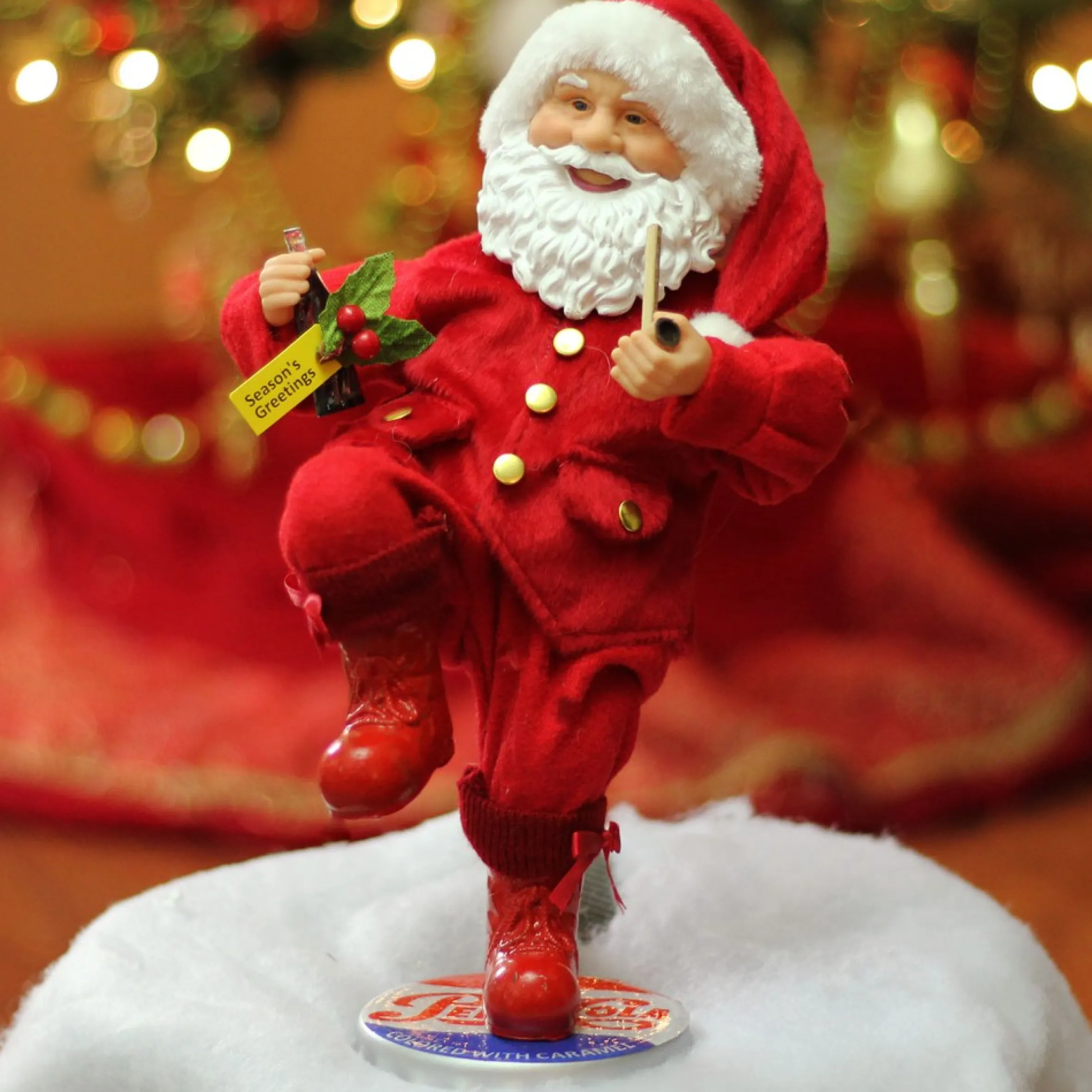 12" Red And White Santa Claus Standing On Pepsi-Cola Bottle Cap Christmas Figurine