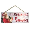 Red And White Santa Printed Rectangular Christmas Wall Sign With Rope Hanger 4" X 10"
