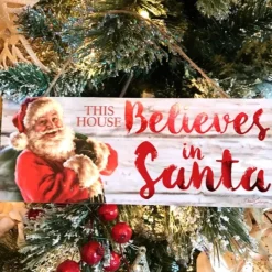 Red And White Santa Printed Rectangular Christmas Wall Sign With Rope Hanger 4