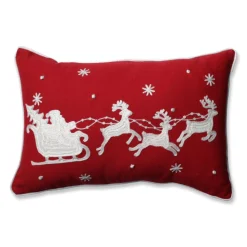 18.5" Red And White Santa Sleigh With Reindeers Christmas Rectangular Throw Pillow