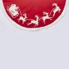 50" Red And White Santa Sleigh With Four Prancing Reindeer Embroidered Tree Skirt