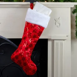 20.5" Red And White Sequin Snowflake Christmas Stocking