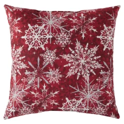 18" Red And White Snowflakes Christmas Square Throw Pillow