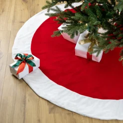 60" Red And White Solid Round Christmas Tree Skirt