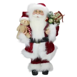16" Red And White Standing Santa Claus Christmas Figure With Present Bag